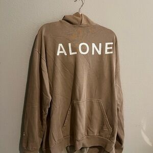 Brown Hoodie with 'ALONE' Print